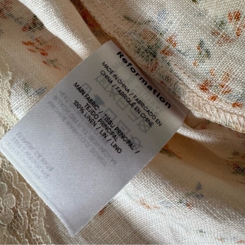 NWOT Reformation Cream Floral Linen Dress Size 4 - Picture 6 of 6
